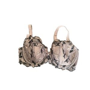 Soma Bra 34DD Beige Embroidered Lace Balconette Underwire Floral